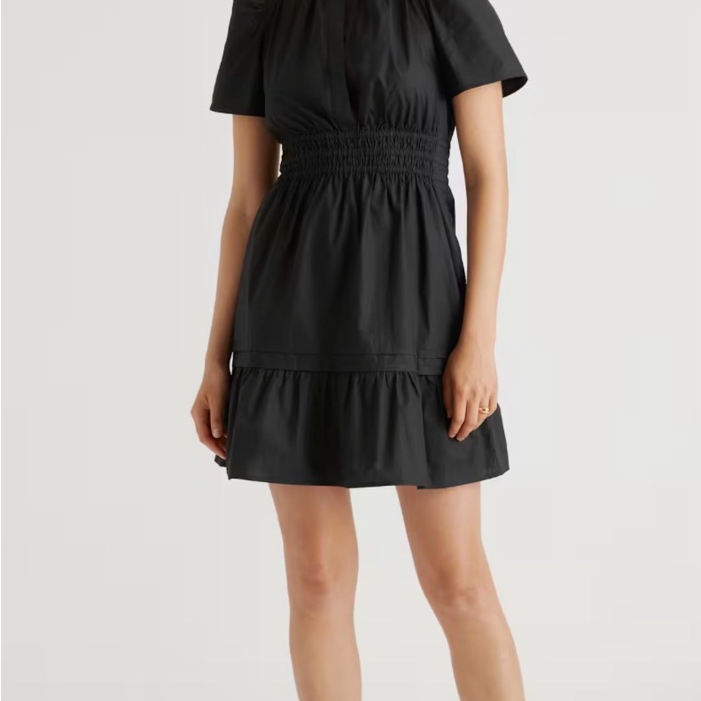 Quince black small Organic Cotton Poplin Tiered Mini Dress